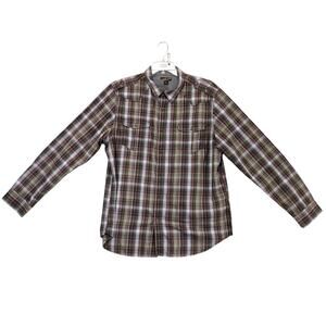 Helix Brown Plaid Button Up Shirt Men's XL Long Sleeve Y2K‎ Gorpcore Western Hip